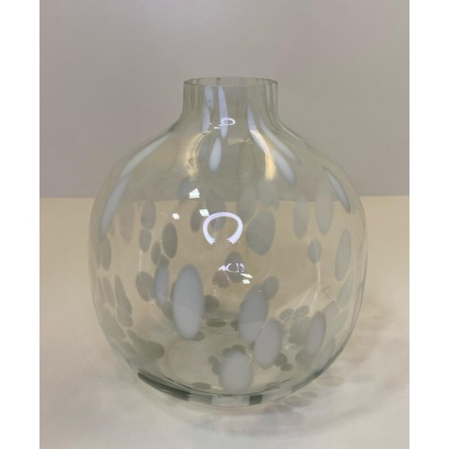 Vaso de Vidro Incolor Detalhe Branco P Vaso de Vidro Incolor Detalhe Branco P